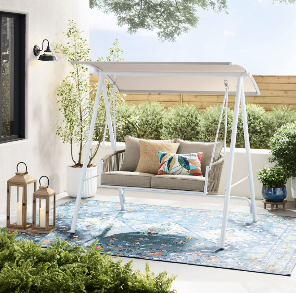 The Mainstays Lawson Ridge 2-Seat Steel Outdoor Freestanding Porch Swing!